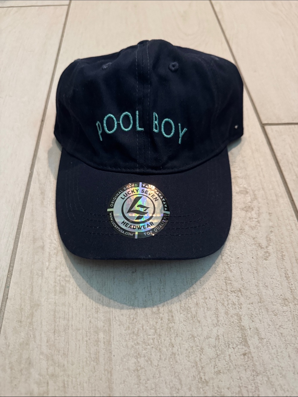 Navy ‘Pool Boy' Cap with Turquoise Embroidery nwt